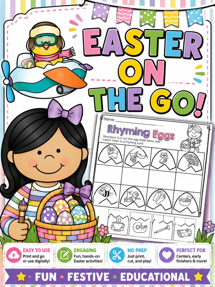 Kindergarten Easter No-Prep Printables | 35 Pages of Math & Literacy Worksheets