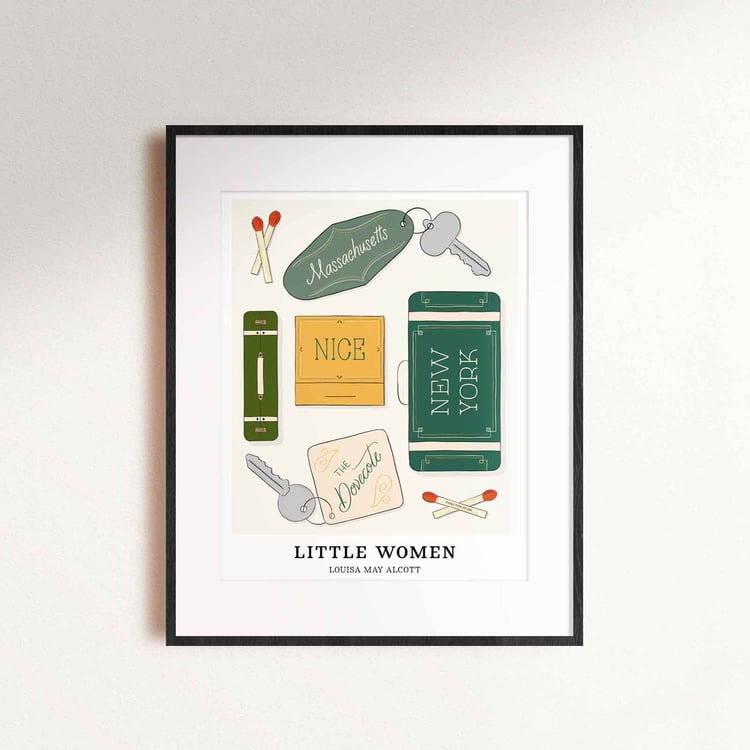 Hand-lettered Little Women art print celebrating key locations from the classic novel by Louisa May Alcott