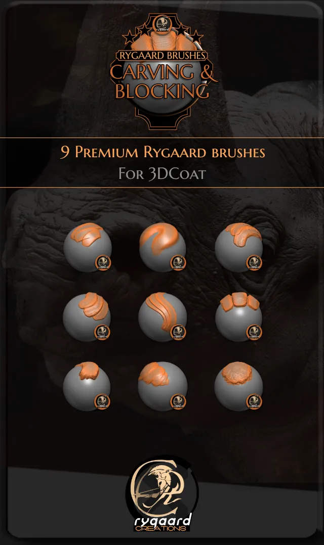 Rygaard Carving and Blocking brush pack contains 9 different brushes