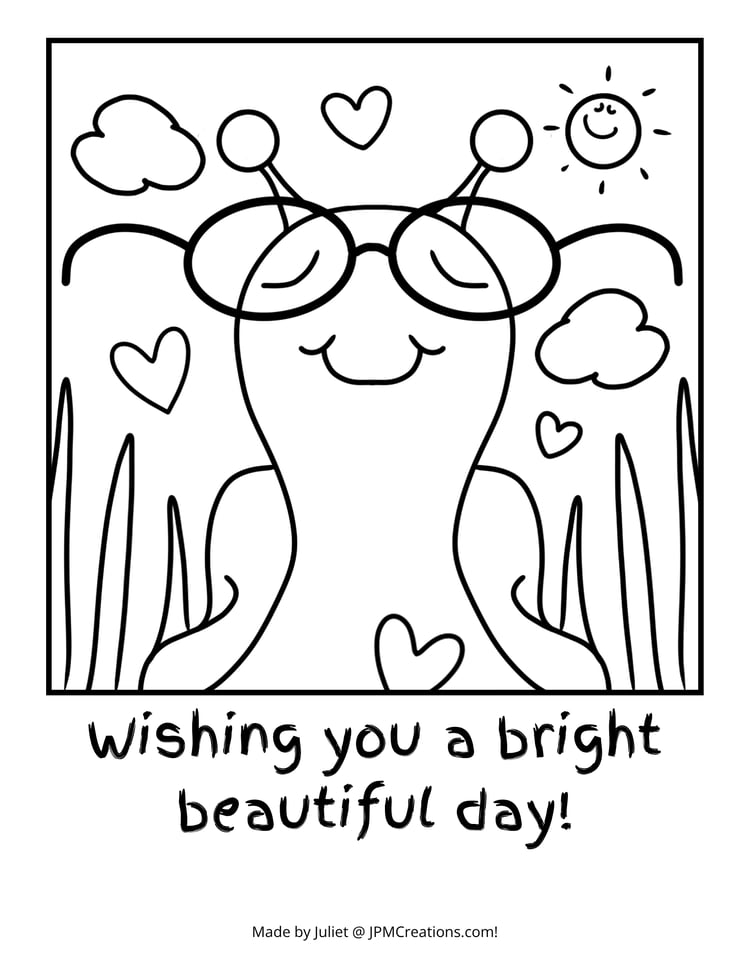 Cute Snail Bright Day Coloring Page (Letter Size With Text)