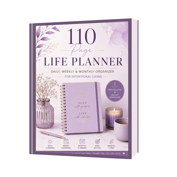110 thoughtfully designed pages, Life goals & vision board section, Health, finance & habit trackers, Relationship & gratitude pages, Daily & weekly planning spreads, Instant PDF download