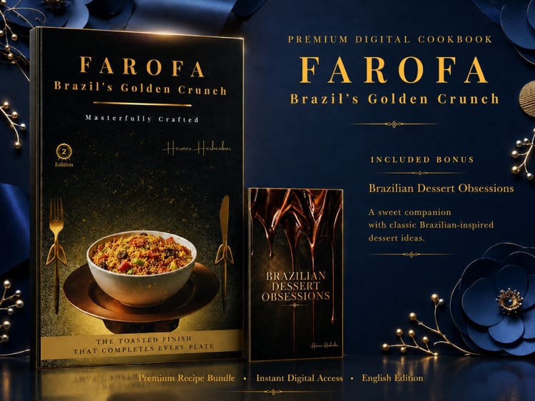 Farofa Brazil’s Golden Crunch premium digital cookbook bundle with Brazilian Dessert Obsessions bonus
