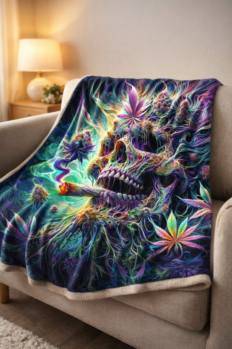 Smoking Skull 420 Microfleece Blanket – Cozy Throw