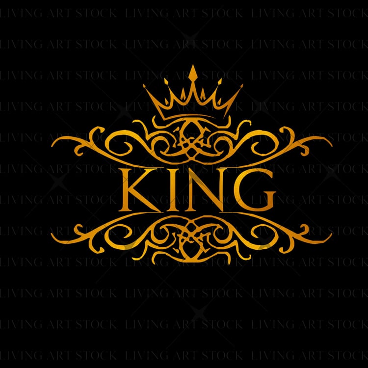 Elegant metallic gold Royal png graphic design with centered "king" text and filigree.