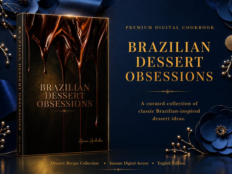 Brazilian Dessert Obsessions premium digital dessert recipe collection with luxury chocolate-inspired cover and elegant gold design