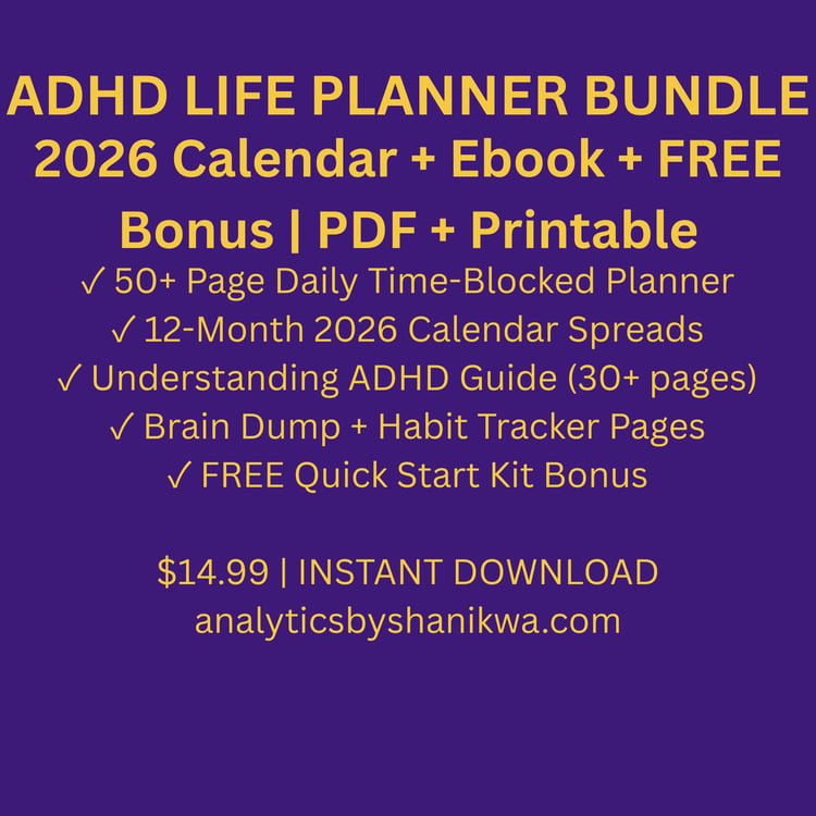 ADHD Life Planner Bundle 2026-2028 — Daily Calendar + Habit Tracker + Ebook