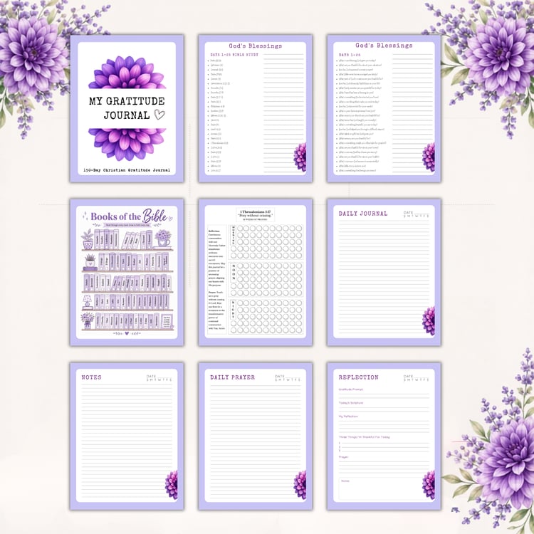 Christian Prayer & Gratitude Journal Printable, 150 Day Faith Journal, Bible Study Tracker, Women's Devotional PDF, Canva Editable, Commercial Use