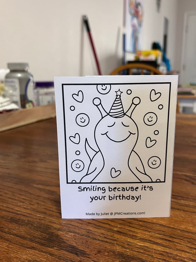 Cute Snail Smiling Because It’s Your Birthday Coloring Postcard