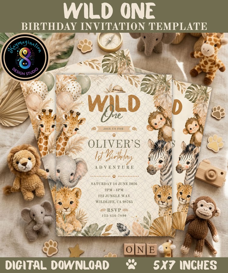 wild one birthday invitation, safari birthday invitation, first birthday invitation, wild one invite template, safari invitation template, jungle birthday invitation, editable birthday invitation, printable birthday invite, safari first birthday, jungle a