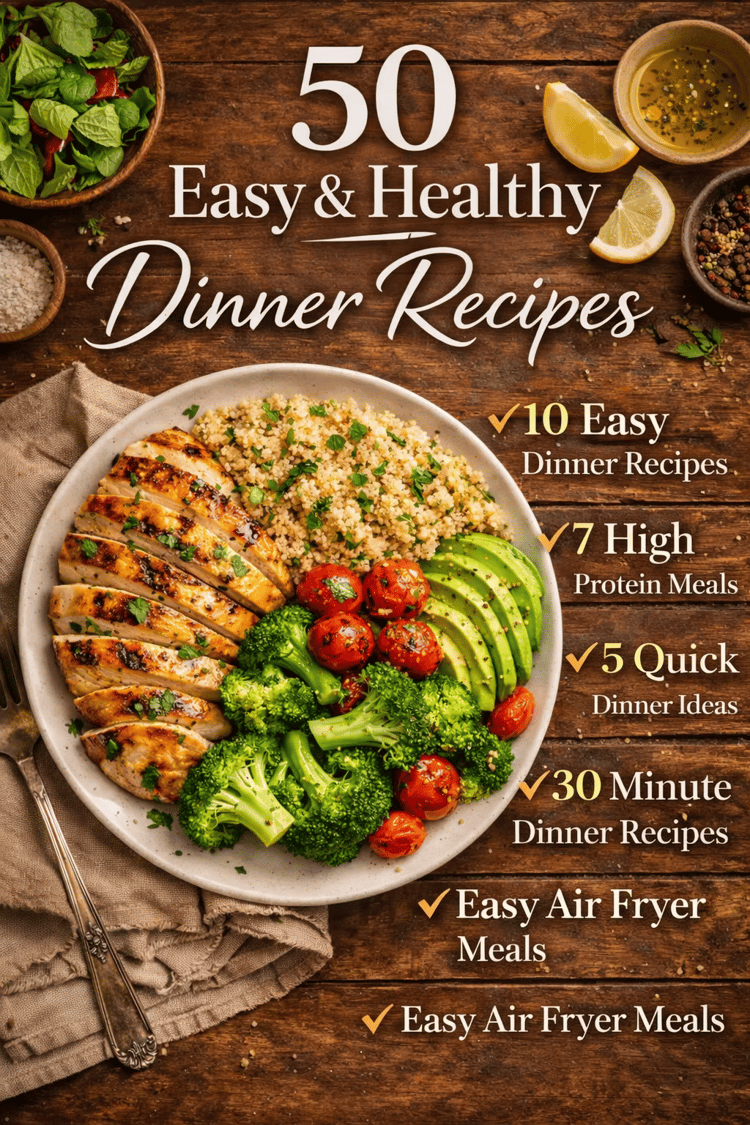 50 Healthy Dinner Recipes for Busy Women – Air Fryer & 30-Min Meals PDF