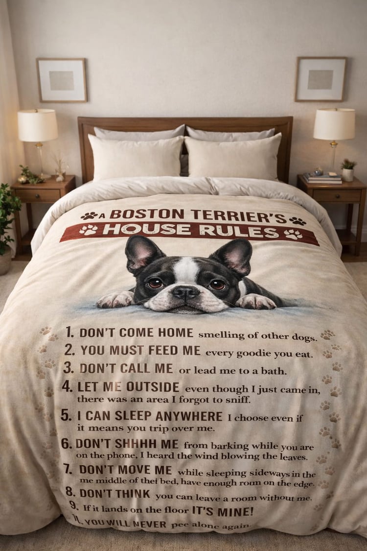 Boston Terrier House Rules Duvet – Funny Dog Lover Bedding