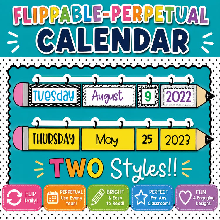 Flip Calendar | Pencil-Themed Editable Classroom Calendar