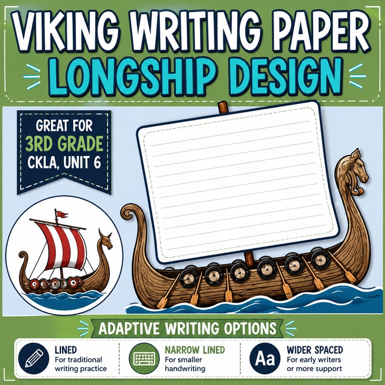 Viking Longship-Themed Writing Paper | CKLA Grade 3 Unit 6 Writing Activity
