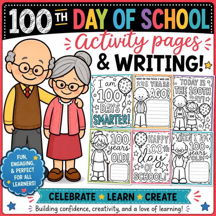 100th Day of School Writing & Coloring Fun | No-Prep Printable Activities