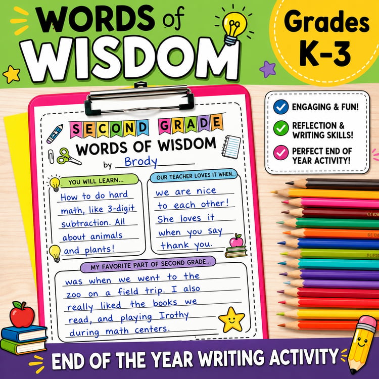 Words of Wisdom | End-of-the-Year Writing Reflection Activity