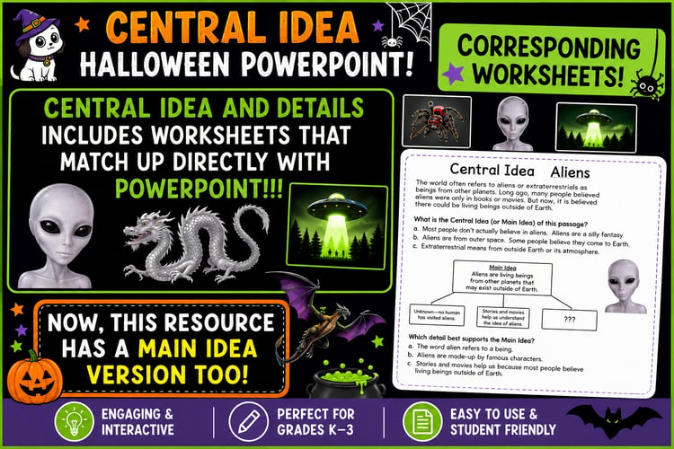 Main Idea & Central Idea Halloween PowerPoint | Reading Comprehension Activity