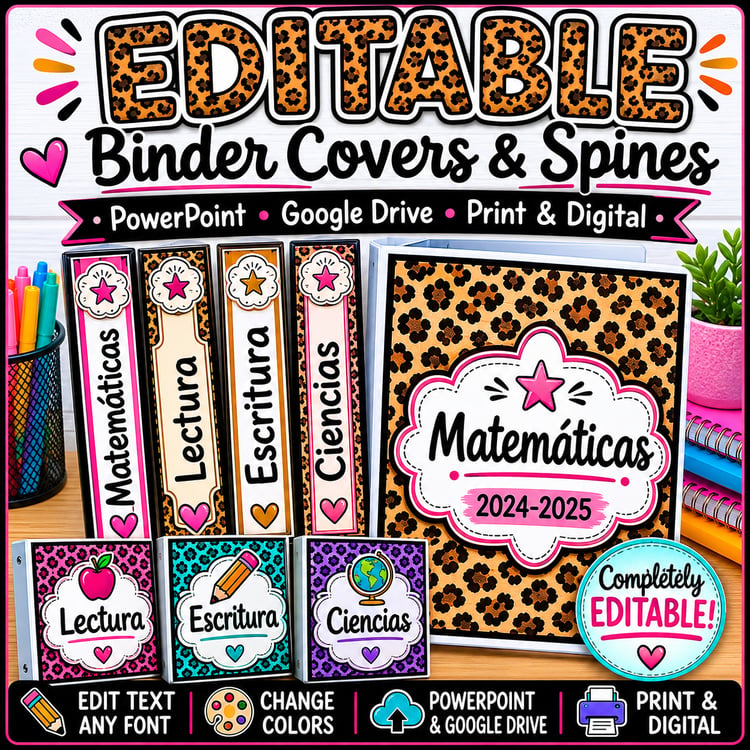 Editable Binder Covers & Spines | Leopard Print Classroom Organization Labels