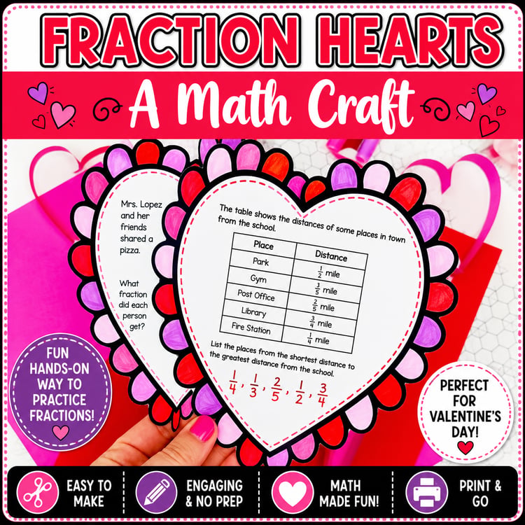 Equivalent Fractions Valentine’s Day Activity | Comparing & Ordering Fractions Worksheets