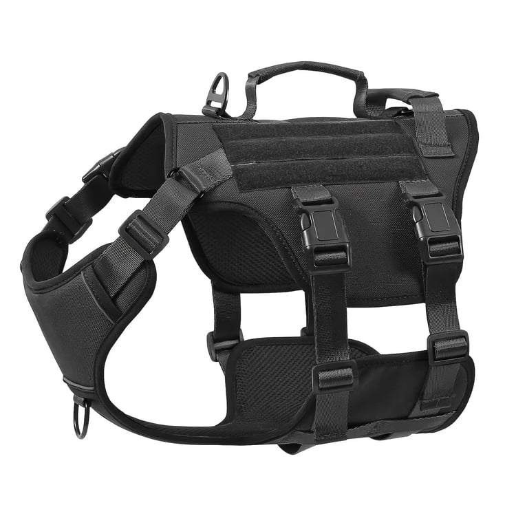 Tactical Dog Harness in Black front view heavy duty no-pull vest for large dogs on white background