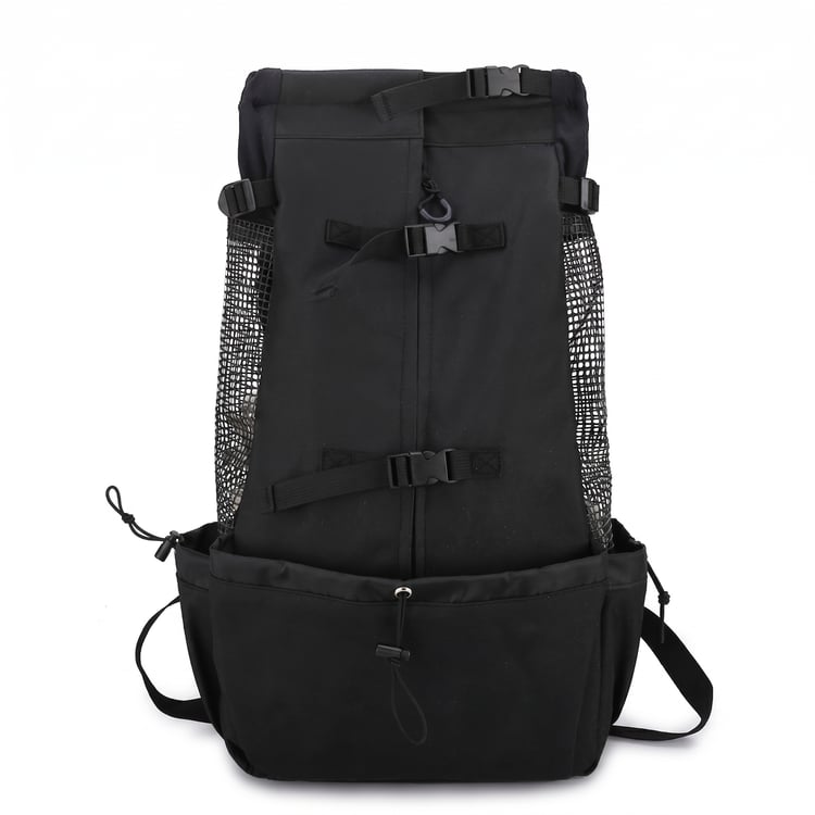 Dog Carrier Backpack in Blue open flat showing inside padding and space for small dogs