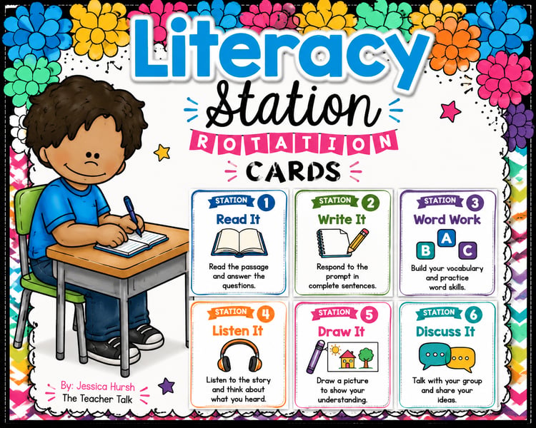 Literacy Station Rotation Cards | Reading Centers Classroom Management Resource