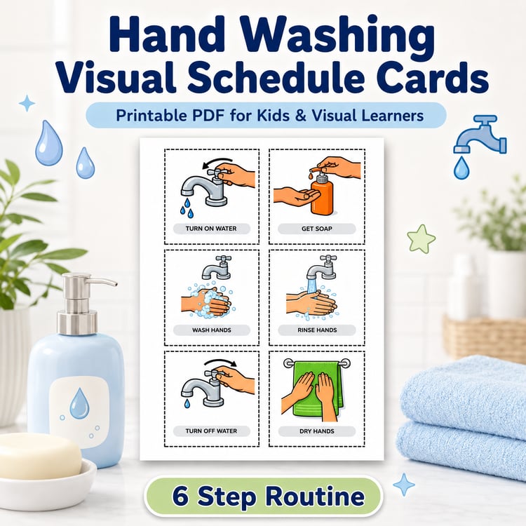 “Hand washing visual schedule cards printable PDF for kids and visual learners.”