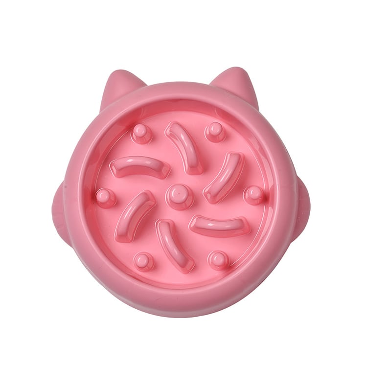 Slow Feeder Bowl in Pink bone shape maze pattern for dogs and cats on white background