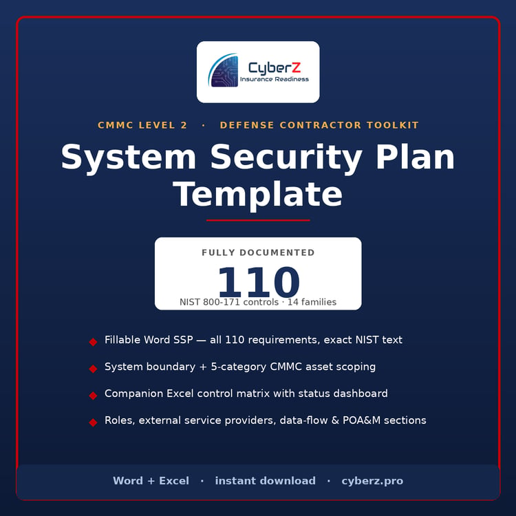 CMMC Level 2 System Security Plan SSP template for NIST 800-171 — Word and Excel