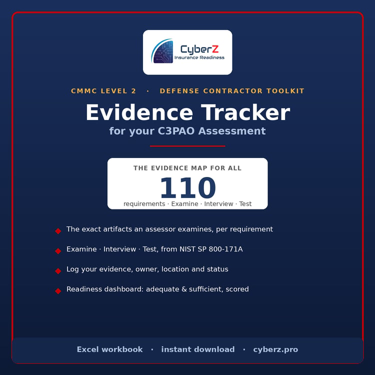 CMMC Level 2 evidence tracker for NIST 800-171 C3PAO assessment — Excel