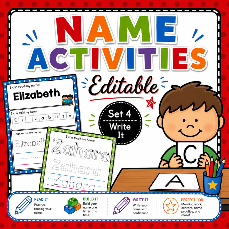 Editable Name Activities Set 4 | Write-It Name Practice for Pre-K & Kindergarten