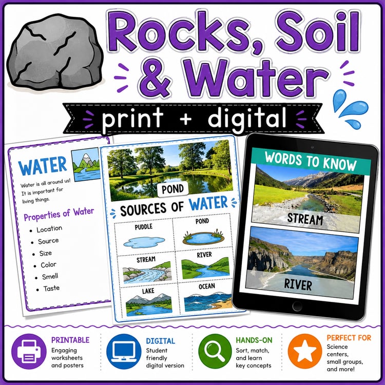 Rocks, Soil, Bodies of Water & Conservation | 1st Grade Earth Science Activities