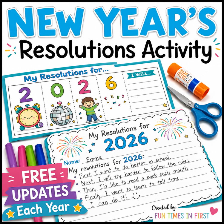 New Year 2026 Resolution Activities | Writing, Bulletin Board Display & Crown Craft