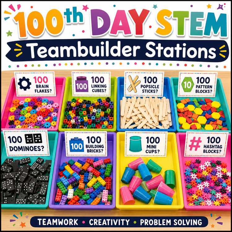 100th Day of School STEM Activities & Stations | 100th, 101st, 102nd, 103rd & 120th Day Challenges