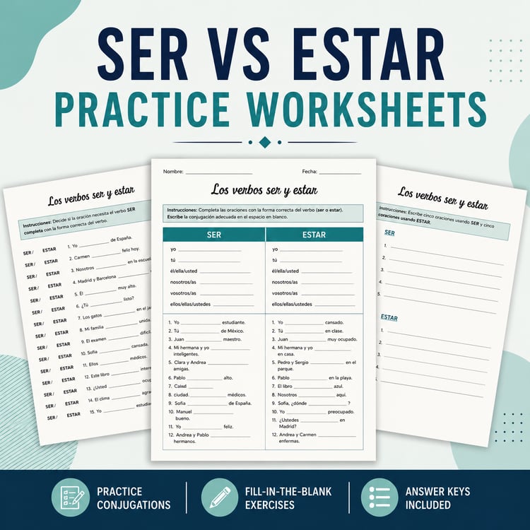 Spanish Verbs SER vs. ESTAR | Practice Worksheets, Activities & Sub Plans