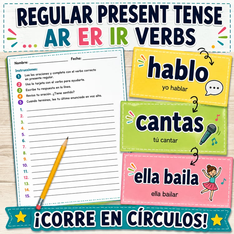 AR, ER & IR Present Tense Verbs | Spanish 1 Review Game & Exam Prep Activities