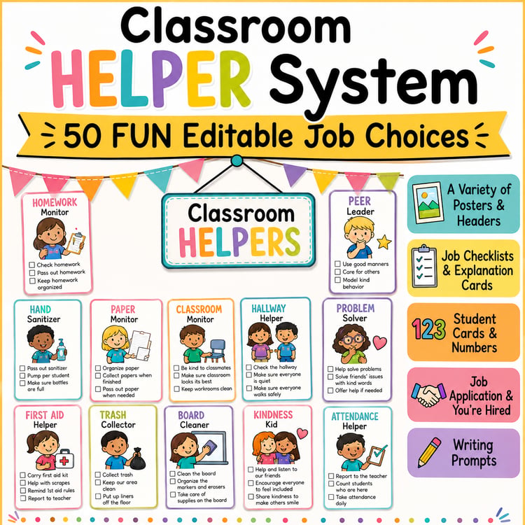 Editable Class Jobs | Classroom Helper Chart, Job Applications & Management Posters