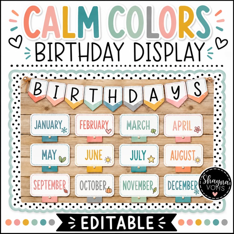 Birthday Bulletin Board | Editable Birthday Display in Modern Calm Colors