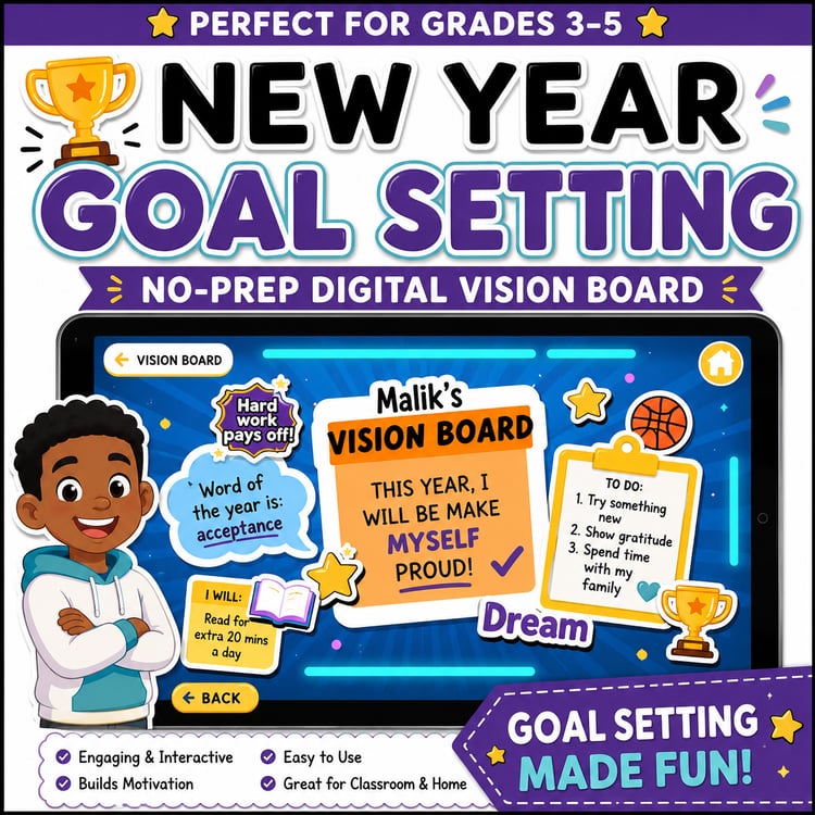 New Year 2026 Vision Board | SMART Goals Writing & Digital Goal-Setting Activity