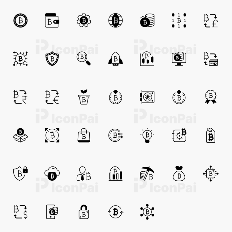 Blockchain & Crypto Icons – Half-filled style preview featuring blockchain, DeFi, crypto trading, and NFT symbols.