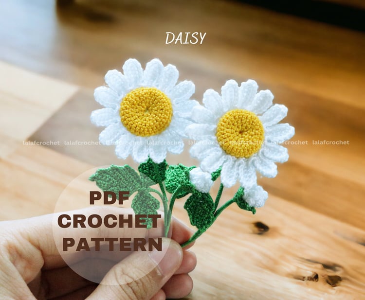 Daisy Branch Crochet Pattern – Delicate Botanical Miniature by lalafcrochet
