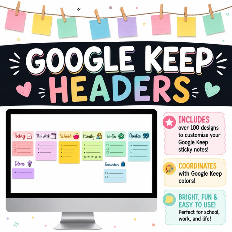 Google Keep Headers | Digital Organization Templates & Note-Taking Banners