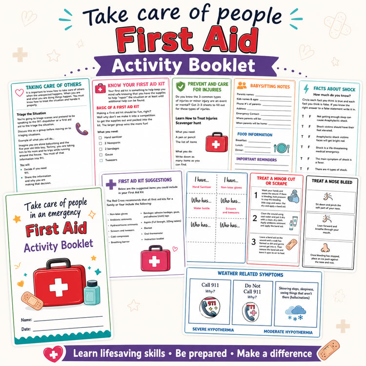 Cadette Girl Scout First Aid Activity Booklet | Health & Safety Badge Activities