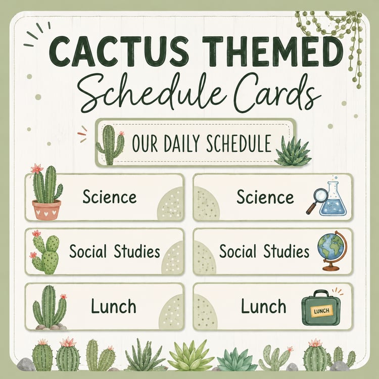 Editable Cactus-Themed Daily Schedule Cards | Natural Classroom Decor