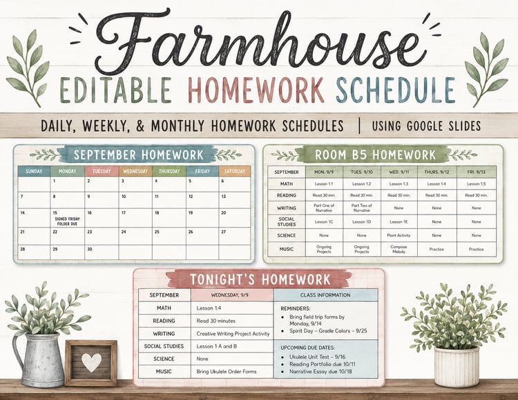 Digital Homework Calendars | Daily, Weekly & Monthly Planning Templates