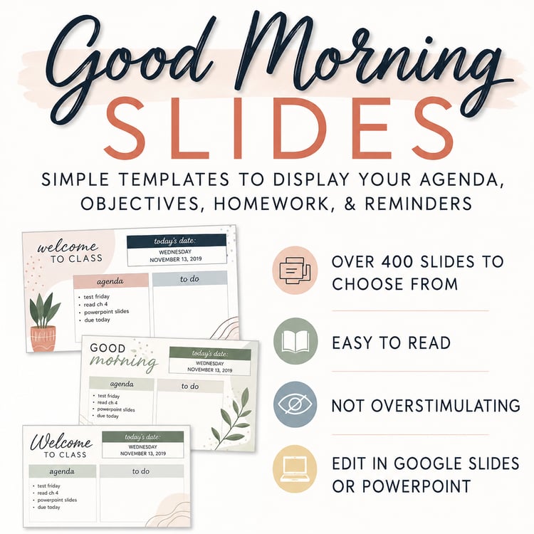 Editable Good Morning Slides | Daily Agenda & Learning Objectives Templates