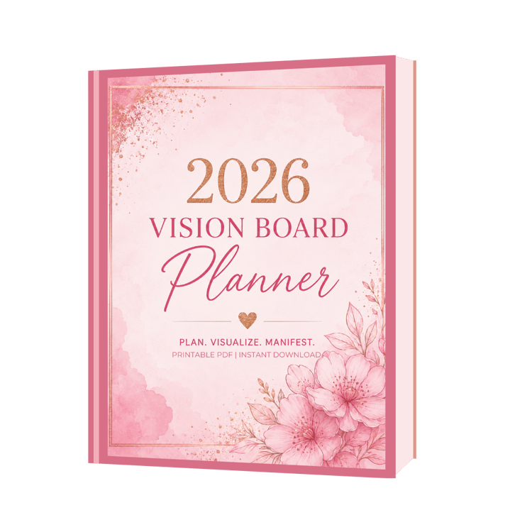 Cover page of the 2026 Vision Board Planner in printable PDF format.