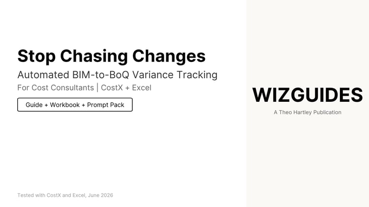 Black, white, cream image with text for cover of BMI-toBoQ variance tracking guide