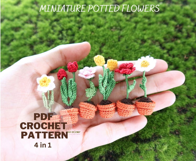 lalafcrochet crochet miniature potted flowers