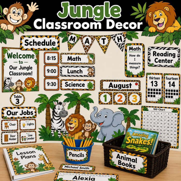 Editable Jungle & Zoo Classroom Decor Bundle | Themed Classroom Resources