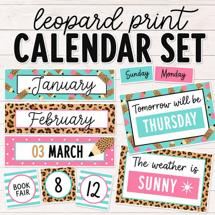 Leopard Print Calendar & Weather Kit | Editable Classroom Decor & Bulletin Board Set